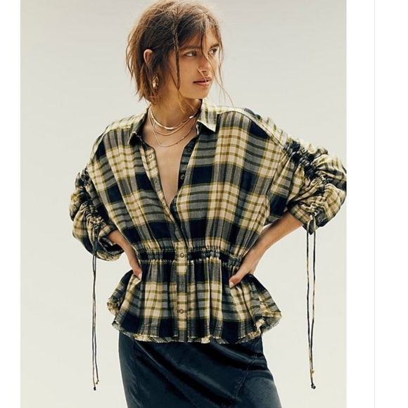 Free People Tops - NWT Free People Pacific Dawn Plaid Shirt Black